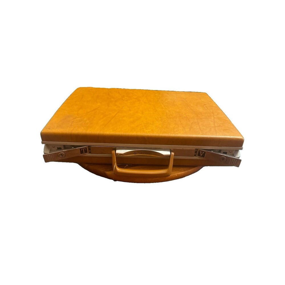 Vintage Samsonite Briefcase Camel Brown Hard Shell NO KEY 18”x13”x3”